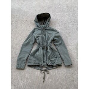 Vintage Ambiance Y2K Womens Size M Hooded Army Green Cotton Utility Jacket Adjus